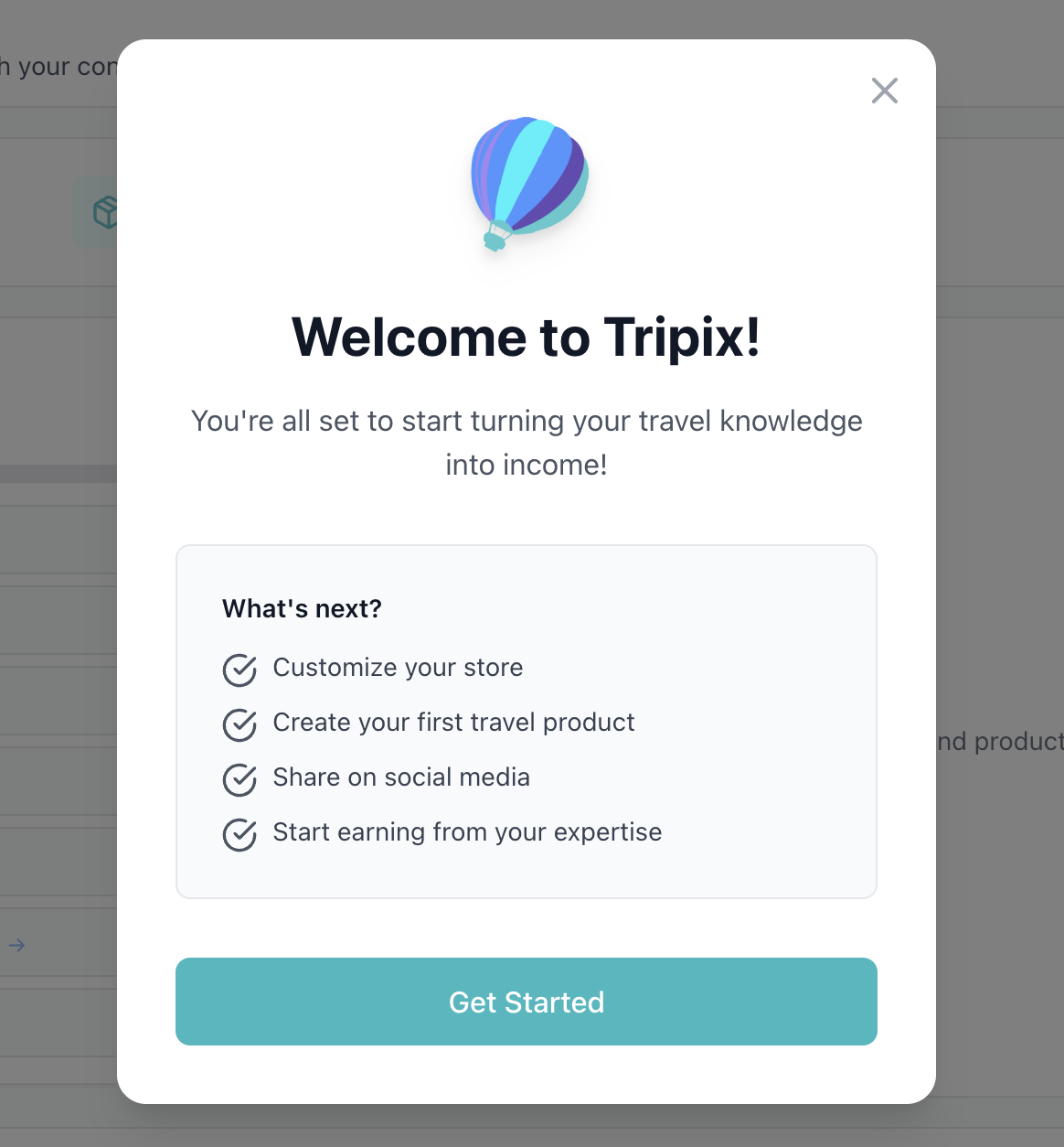 Welcome modal window