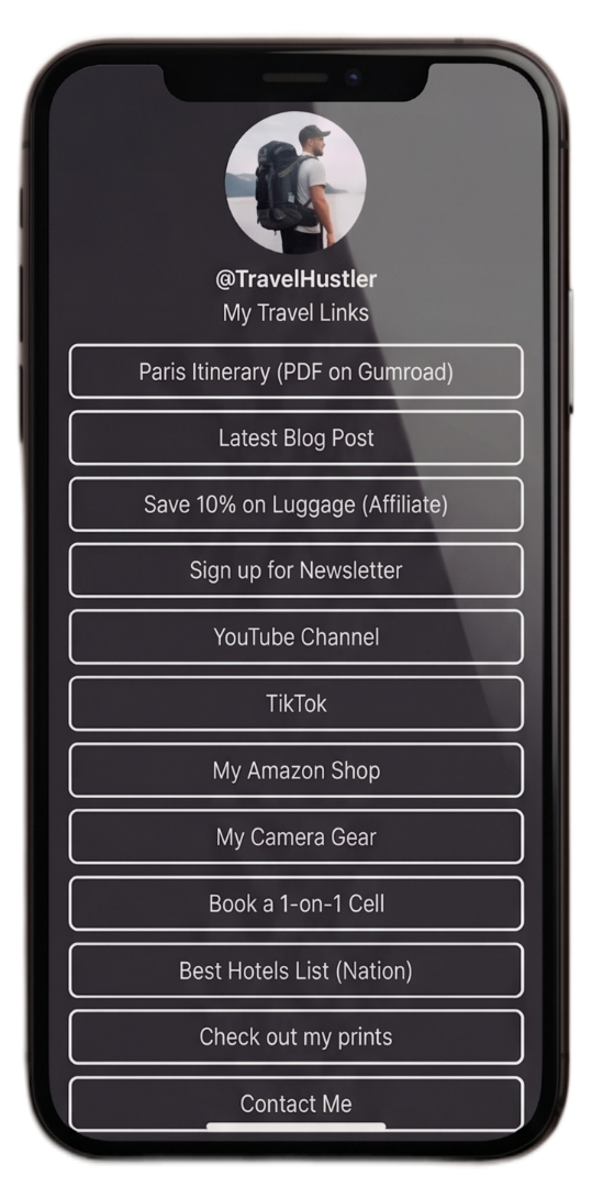 Cluttered link-in-bio style store before Tripix